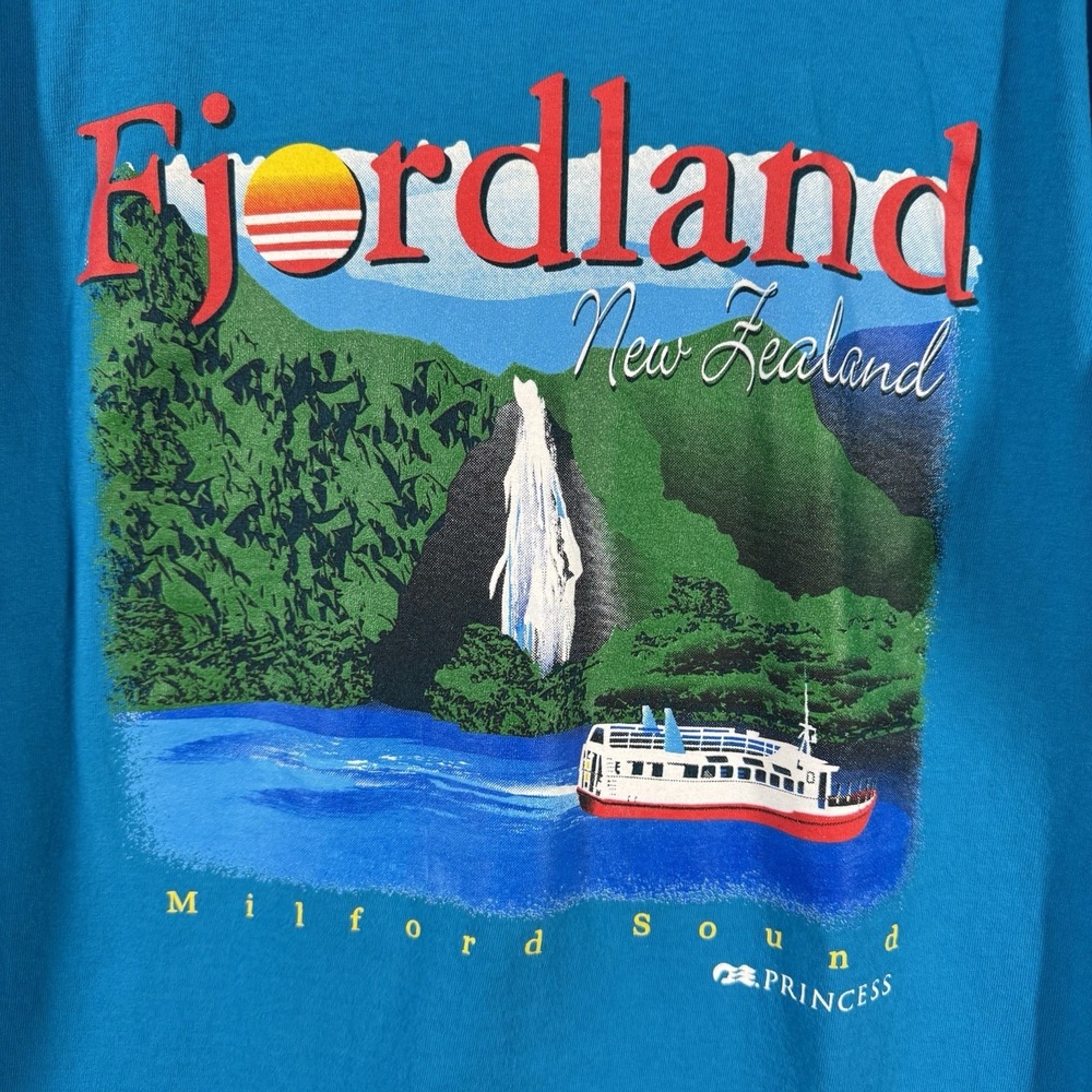 Vtg Princess Cruise Ship Tourist T-Shirt Fjordland New Zealand Milford Sound XL